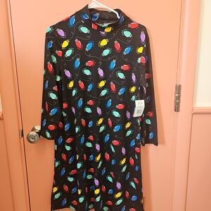NWT Jollidays Women's Size Small Long Sleeve Mock Christmas Bulbs Lights Dress
